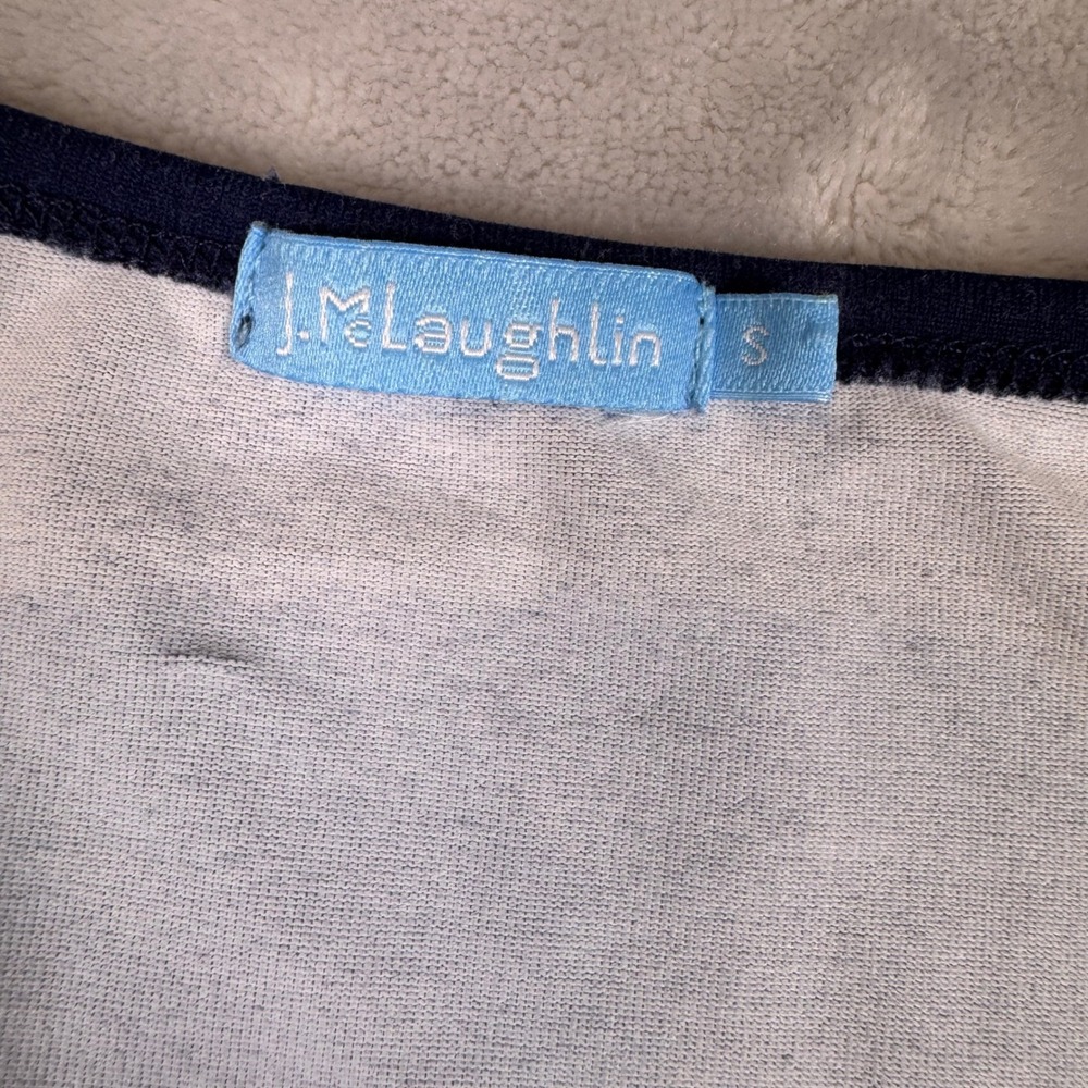 J.McLaughlin‎ Catalina Cloth Paisley V-Neck 3/4 Sleeve Top Navy Blue Green Small - Picture 5 of 7